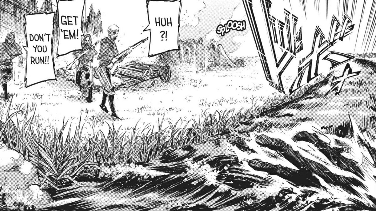 +reminder that levi is heavier than hanji and they managed to swim against the raging current of a river while carrying him. it wasn't shown but it's already understood that hanji had to carry and hide him into safety while they fend of the yeagerists after them.