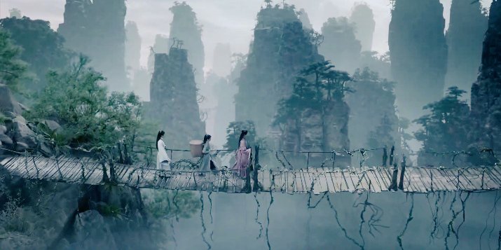 There is honestly a hundreds upon hundreds of beautiful scenes from the drama. I'm literally just going through my screencaps. Ahahahahaha. But I love the ones where they use the landscape to frame the shot. And the way they do it is very Chinese ink art aesthetics! (4/7)