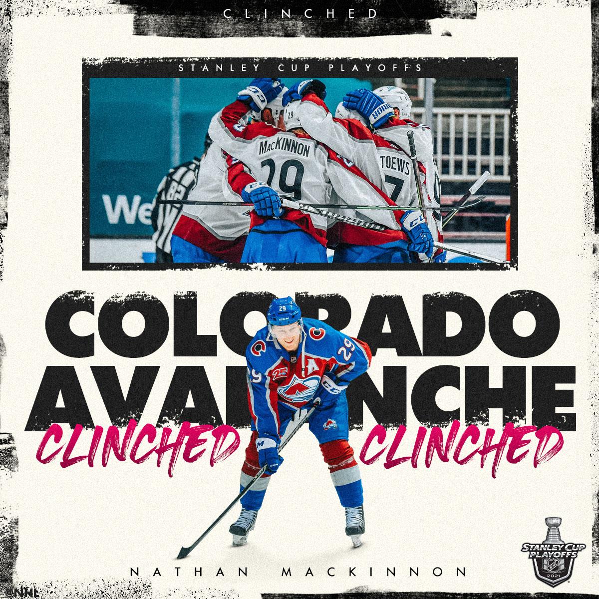 NHL's tweet photo. 🏔️ PLAYOFFS BOUND 🏔️

The @Avalanche have clinched their spot in the #StanleyCup Playoffs! https://t.co/DVtabYR9UV