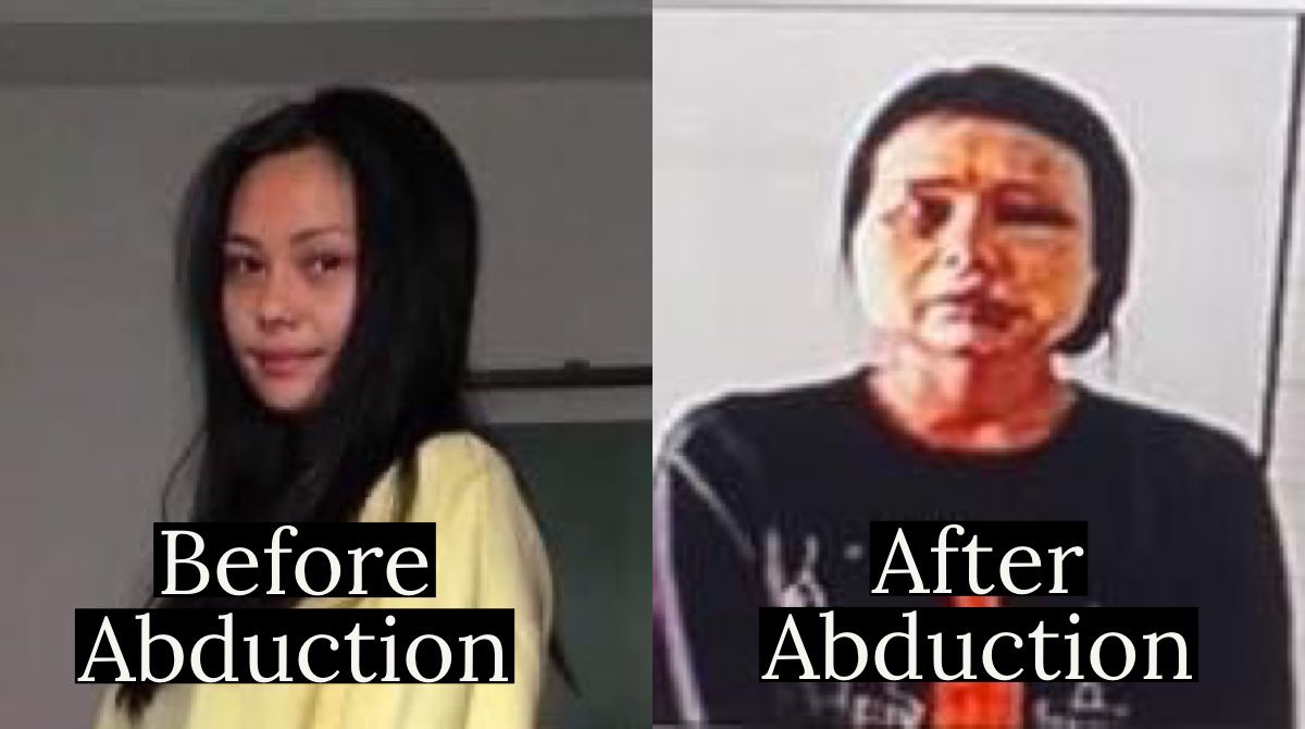 Abducted women are severely tortured at the Shwe Pyi Thar interrogation

Ma Shwe Ya Min Htet &amp; her mother Daw Sandar Win were abducted by Terrorists (#Myanmar security forces) on Apr 14.

#WhatsHappeningInMyanmar #Apr22Coup #MilkTeaAlliance 
#ReleaseTheAbductees 1/4