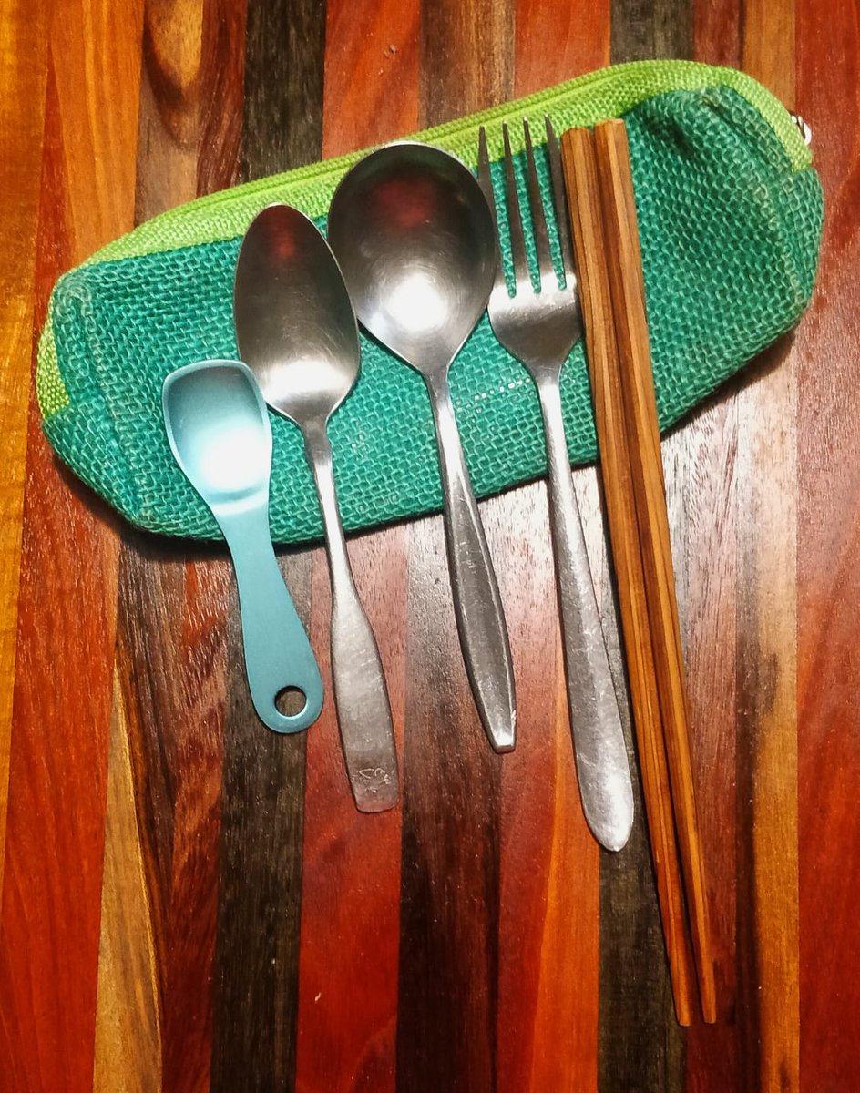 Though more because I love soup but hate plastic spoons that cut your lip, ditching single use utensils was an easy choice. Cheap way: I use the ones from my kitchen and carry them in a pencil case. Bougie way: Order a cute set from Amazon:  https://amzn.to/3erhSA2 