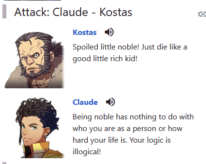 oh this is interesting!! "Noble people have their own Noble problems. I just found that out recently, too."that's such a different take from the english and implies claude is so much more detached from what he thinks about his noble linage. he says it so casually, too