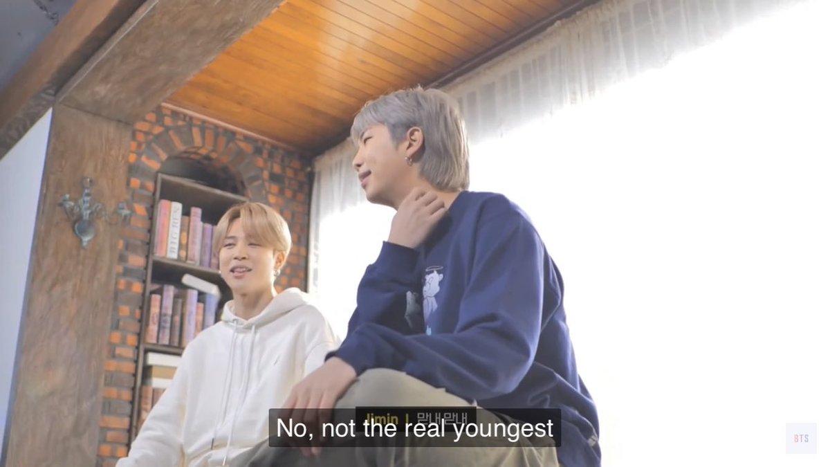 Jimin said “no, not the real youngest“ then namjoon instantly said “oh,seokjin“ pls 