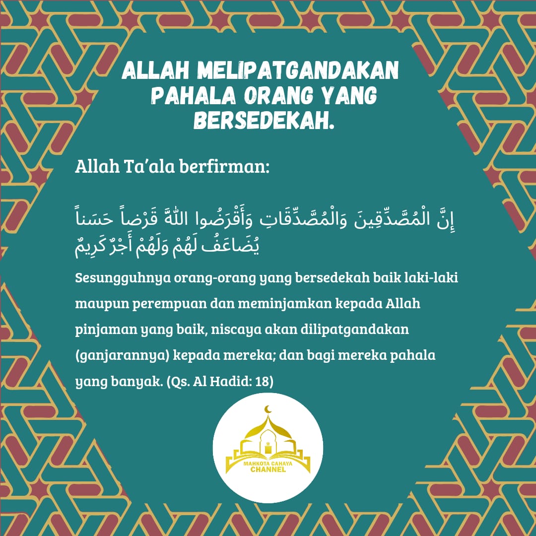 UmbayUst's tweet photo. "Berinfaklah dan jangan menghitung-hitungnya sehingga Allah juga akan menghitung-hitung rezeki-Nya kepadamu. Dan janganlah kamu tahan hartamu (enggan bersedekah) sehingga Allah juga akan menahan rezeki-Nya kepadamu."

#religi #sholawat #islam #nasyid #popreligi #gambus https://t.co/DpQuNR8q3b