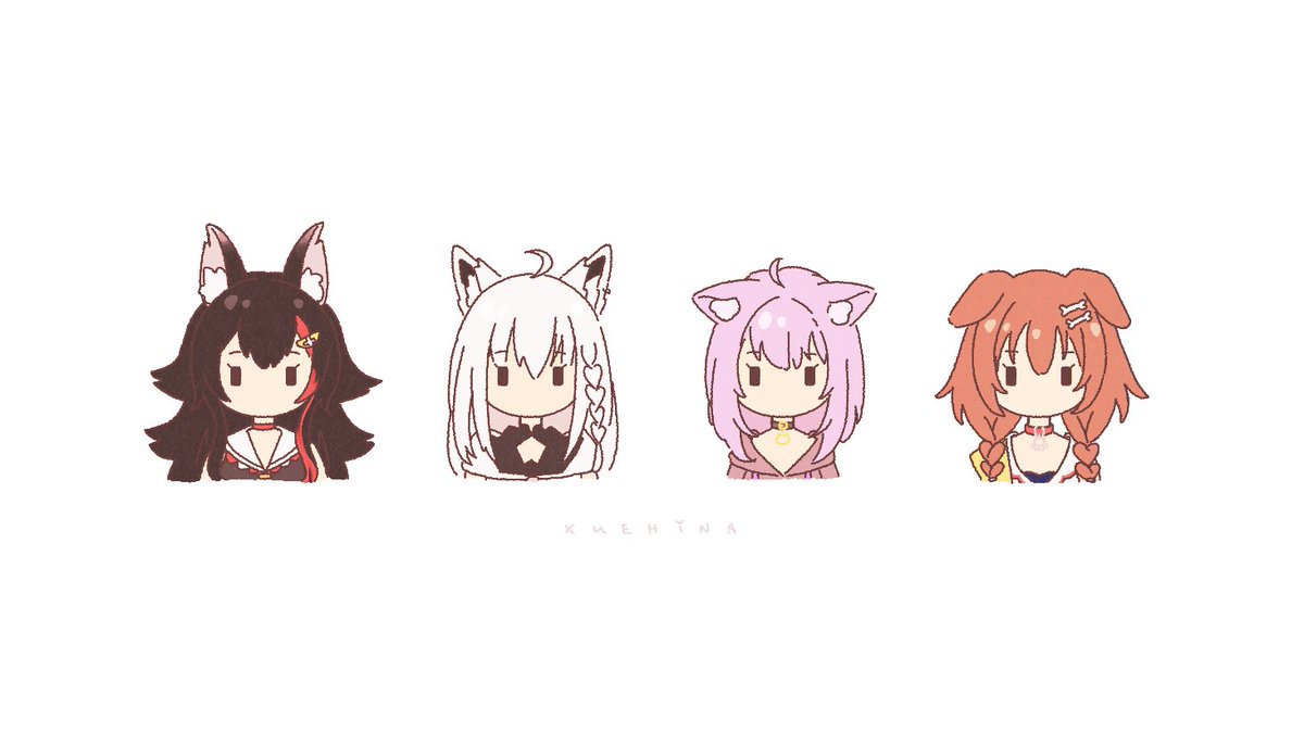 戌神ころね ,猫又おかゆ ,大神ミオ ,白上フブキ 「Hololive Gamers chibis????

#みおーん絵 #絵フブキ」|Hina ♥️のイラスト