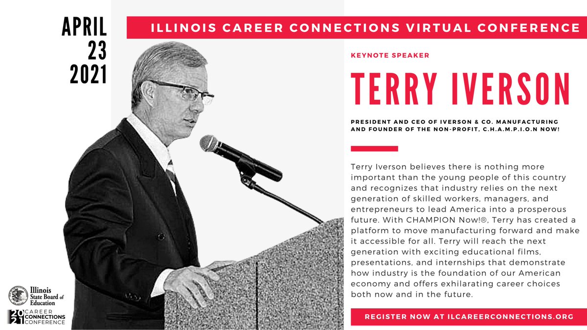 Very proud &amp; honored that ROE Schoolworks has asked me to keynote for their Illinois Career Connection 2021 Virtual Conference. I also have 2 breakout sessions on my CNC ROCKS Virtual MFG Camp. Thankful all attendees will receive a copy of “Finding America’s Greatest Champion”.