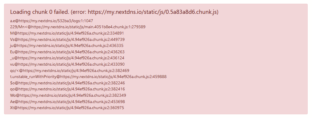 EkaWirya's tweet photo. @NextDNS I had this error when opening the dashboard.

A refresh fixed it, but I thought I should let you know as well. https://t.co/Lc14pIGWHR
