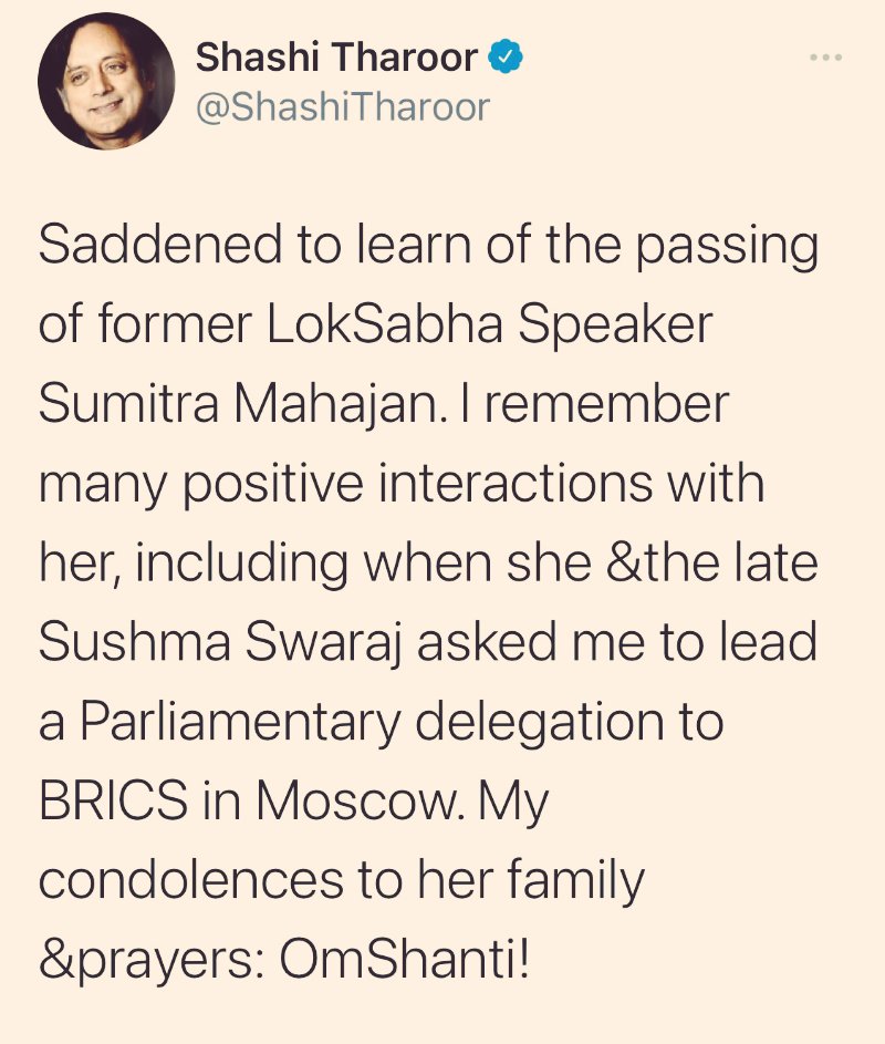 RAVISHA68526349's tweet photo. Wow! Shashi Tharoor @ShashiTharoor  You have created a farrago full fake news. At least try to confirm it before giving your condolences to her @S_MahajanLS family :  om shanti to you
#ripfakenews https://t.co/gZeJ1RU0S9