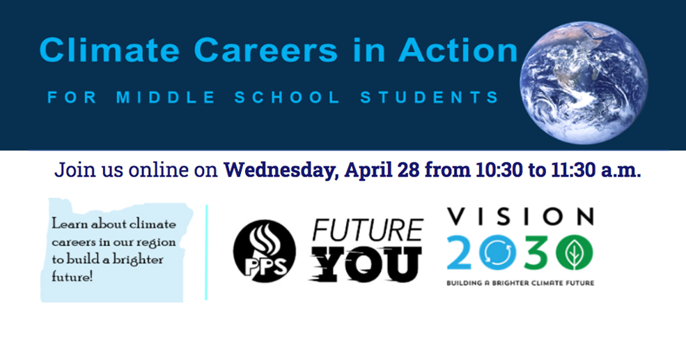 Let's get more youth on a journey to #RestoreOurEarth - Climate Careers in Action for middle school students | April 28 | Hosted by <a href="/PPSConnect/">Portland Public Schools</a> &amp; SAGE #Vision2030  with sponsorship by <a href="/prosperportland/">Prosper Portland</a> - Register here » pps.net/Page/17334 

#climatecareersinaction #EarthDay