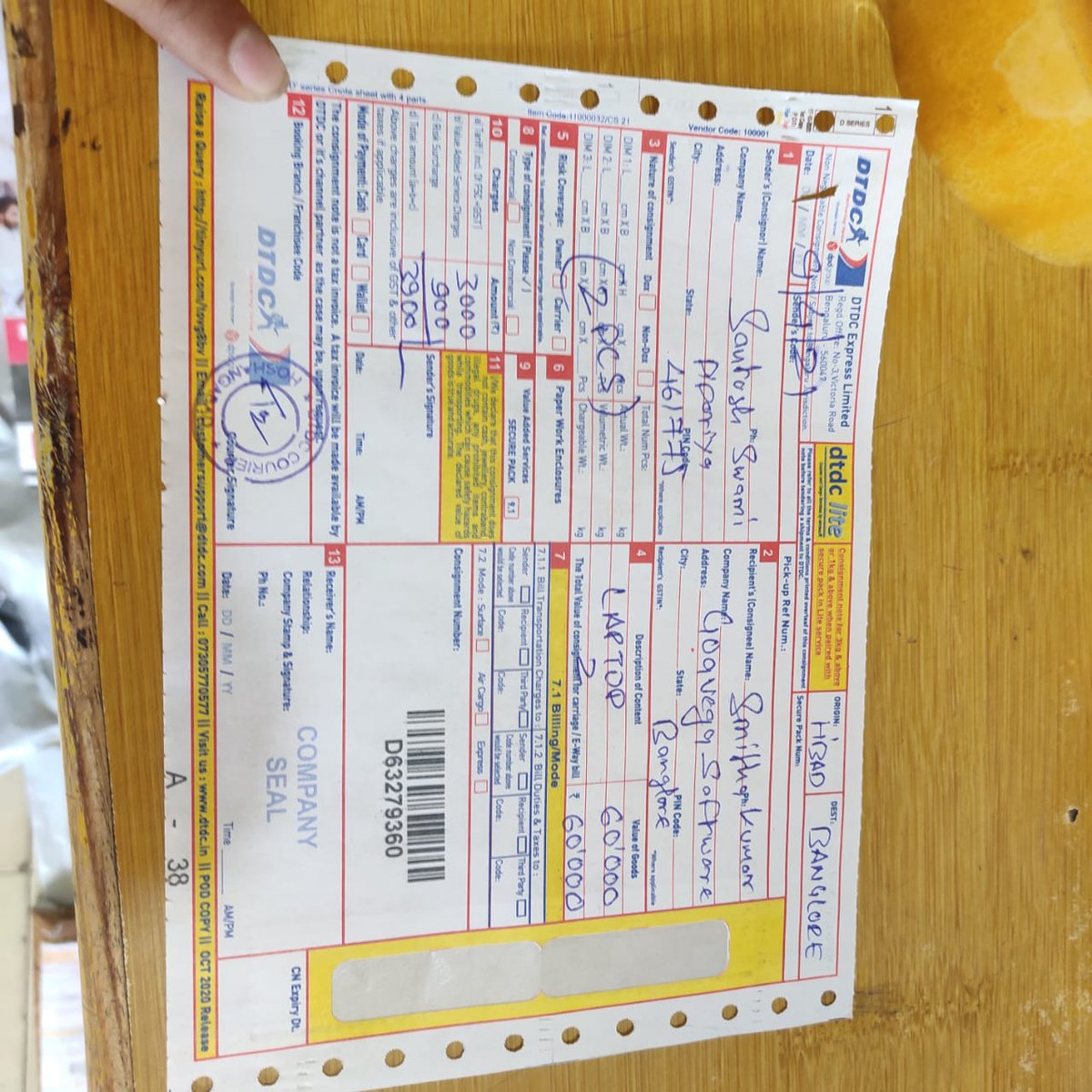 Swami93Swami's tweet photo. @DTDCIndia , I had sent two boxes one is delivered successfully as you can in your records but there was one more box which is not delivered yet. PFA receipt as well https://t.co/QajUhLYz2S