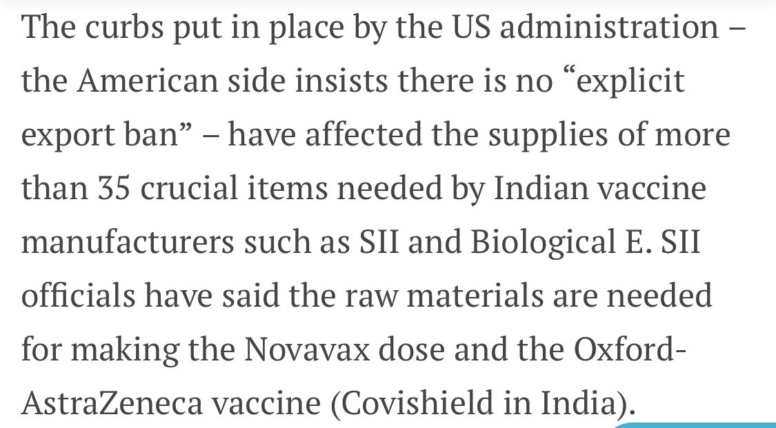 America has good stockpile of vaccines for its own citizens. Then why is there still a chokehold on much needed materials? Why are we not talking about this?  @NickKristof  @andersoncooper  @raju  @mitrakalita  https://www.google.co.in/amp/s/www.hindustantimes.com/world-news/india-urges-us-to-lift-ban-on-export-of-key-products-101619039449573-amp.html