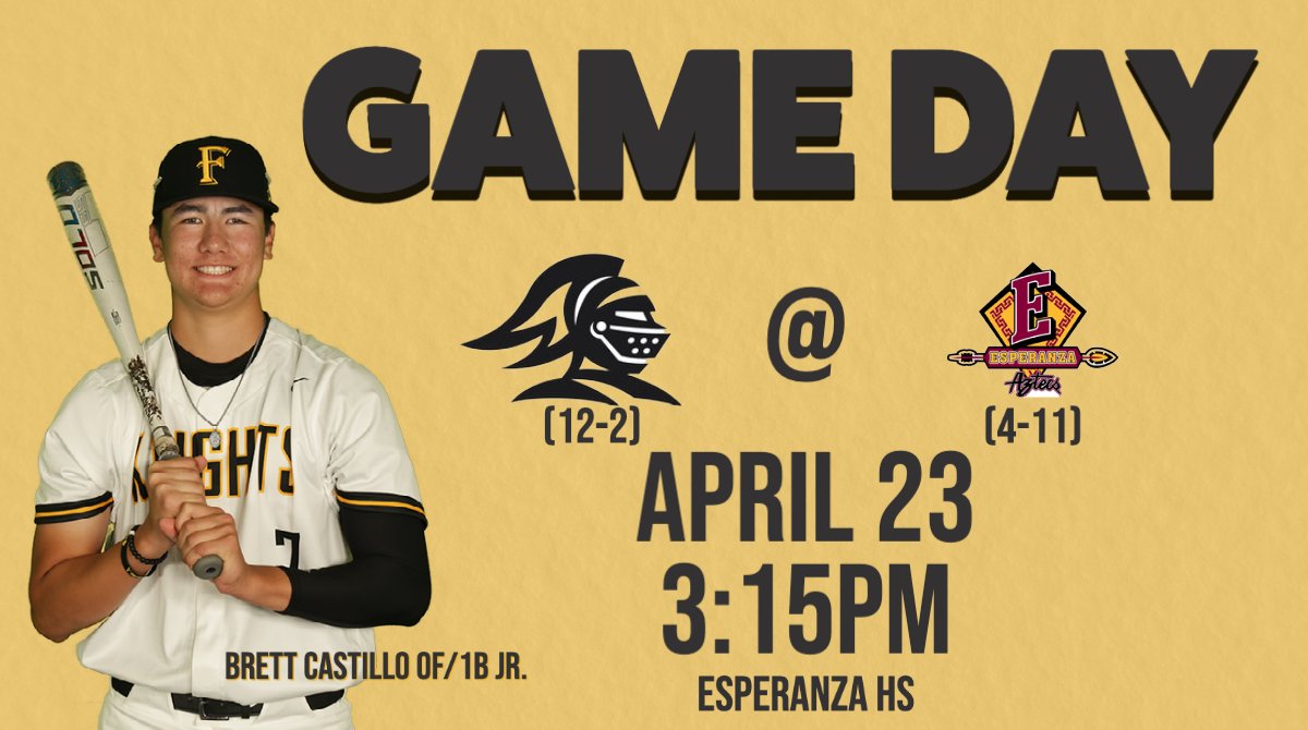 FoothillBasebal's tweet photo. Game Day!
The Knights (12-2) travel to Anaheim to battle @Esperanza_BB (4-11) in a Century Conference matchup. 3:15PM game time
#FoothillFam https://t.co/sF2ucUktUD