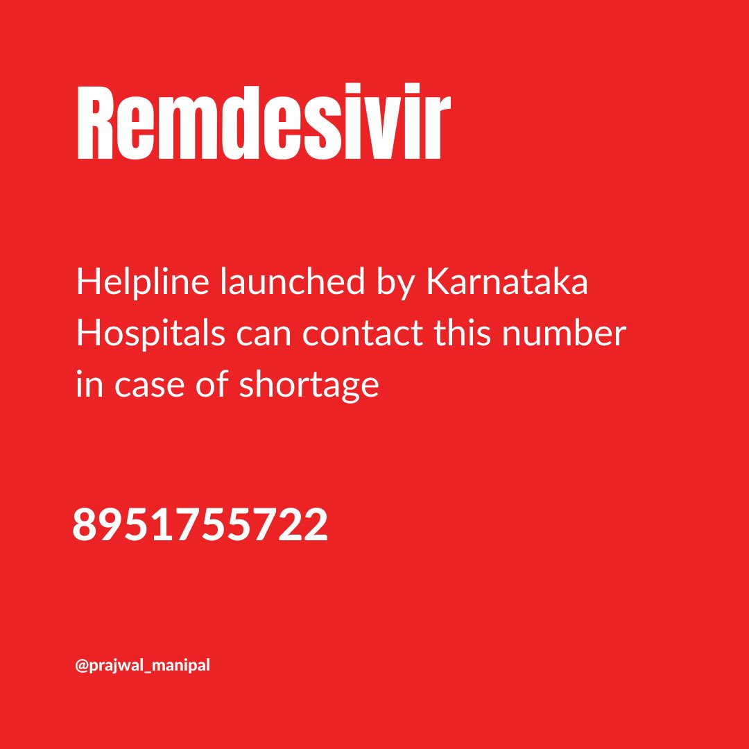 covidbangalore's tweet photo. Helpline number for Remdesivir. This is for hospitals. 

Via @prajwalmanipal 

#bangalore #bengaluru #covid_19 #karnataka https://t.co/Edpu61voRb