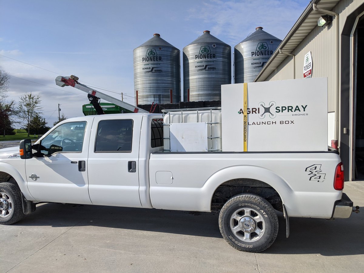 That's a good fit. Everything to spray up to 300 acres with the Agras T20 fits in the bed of a 3/4 ton. 
#agritech #farming #DJI