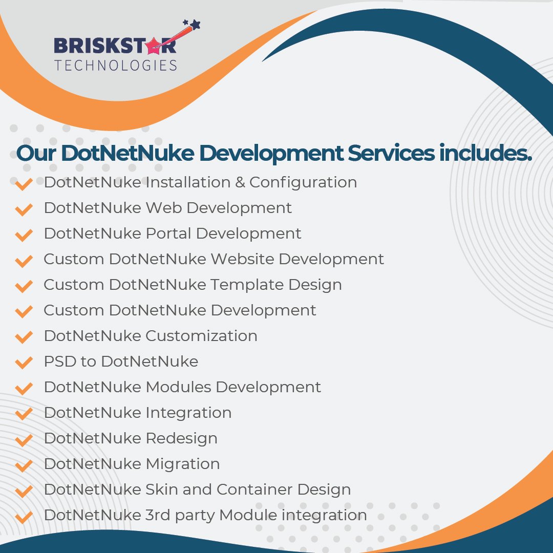 Our DotNetNuke Development Services Includes.

#dotnetnuke #DNN #Softwrae #CMS #webapplication #framework #webdevelopment #portaldevelopment #briskstar #briskstartech