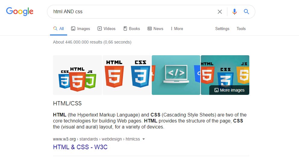 2. AND operator will return only results related to both terms:html AND css