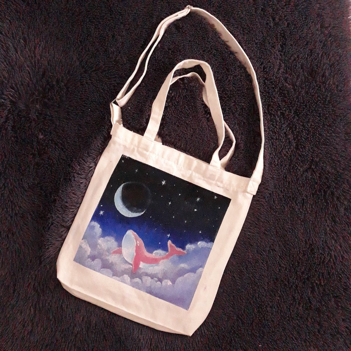 My favorite of all the art i did. My unsused tote bag that i tried to paint on and now i can use it ksksksks planning to make more designs and sell it but idk when ksksks