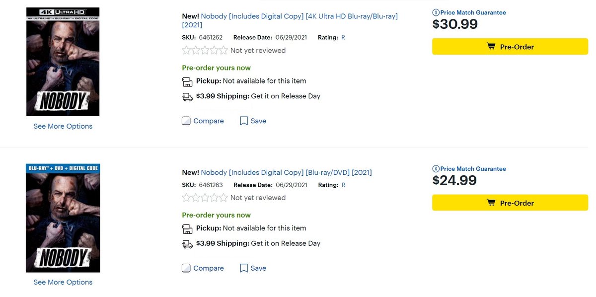 I'm seeing Los Angeles visits this late to my news about NOBODY coming to 4K UHD Blu-ray and Blu-ray on June 29th. Well, that's because  @BestBuy told the whole world, as my story clearly notes. Here are the listings both pictured (via screenshot) & link.  https://www.bestbuy.com/site/searchpage.jsp?st=nobody+bluray&_dyncharset=UTF-8&_dynSessConf=&id=pcat17071&type=page&sc=Global&cp=1&nrp=&sp=&qp=&list=n&af=true&iht=y&usc=All+Categories&ks=960&keys=keys