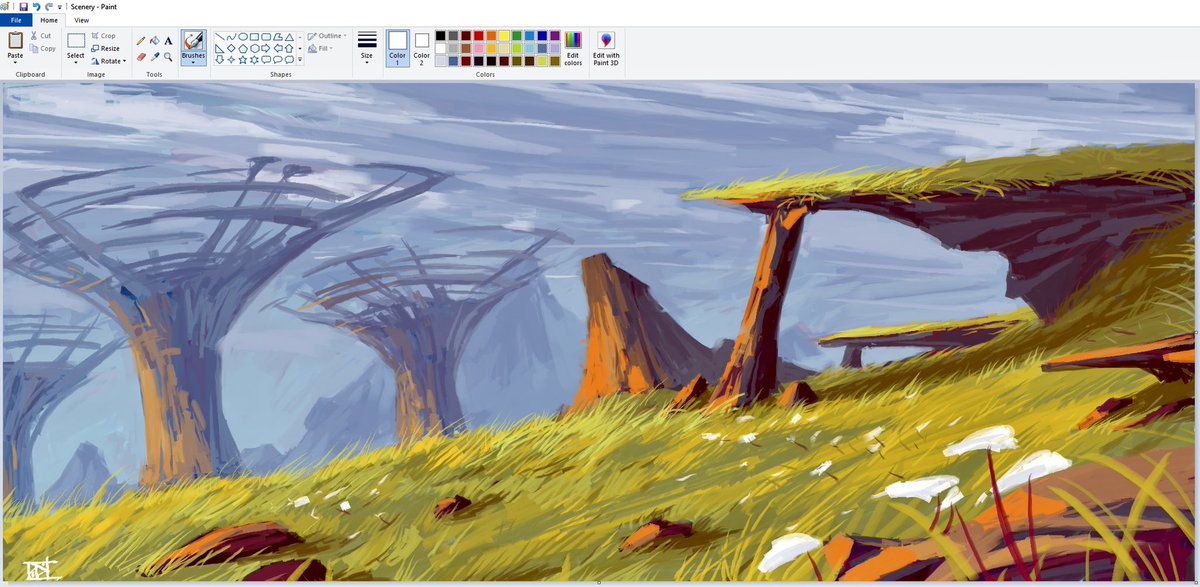 pidotburn's tweet image. Salam guys, aku selalu nampak orang buat painting on MS Paint, so here’s mine. Quick sketch environment concept. Sila like jika suka 😌
