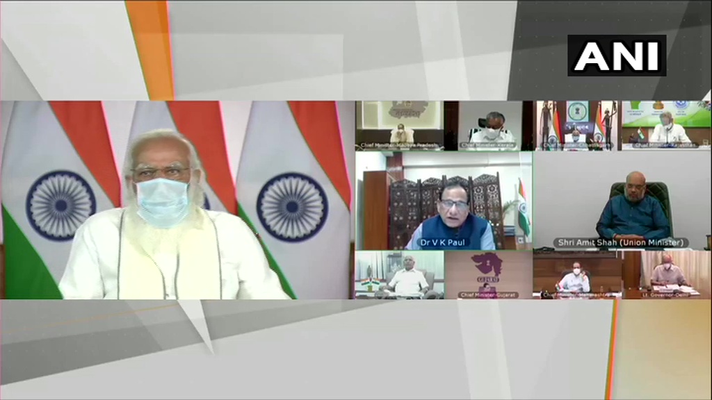 Delhi: Prime Minister Narendra Modi chairs a meeting with the Chief Ministers of high burden states, over the prevailing  #COVID19 situation