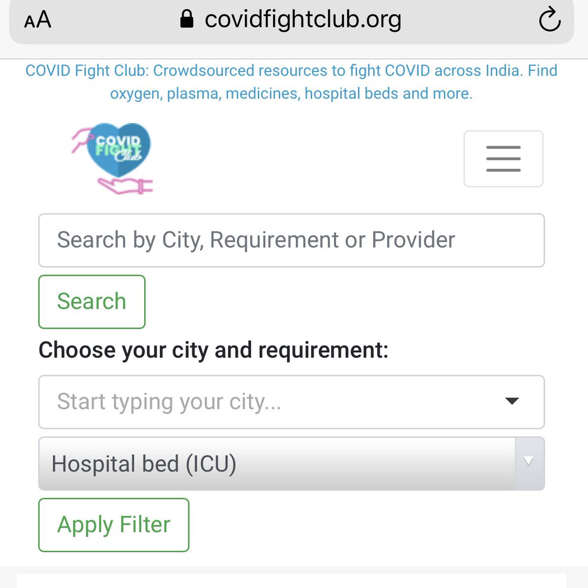 COVID Fight Club: Crowdsourced resources to fight COVID across India. Find oxygen, plasma, medicines, hospital beds and more. covidfightclub.org