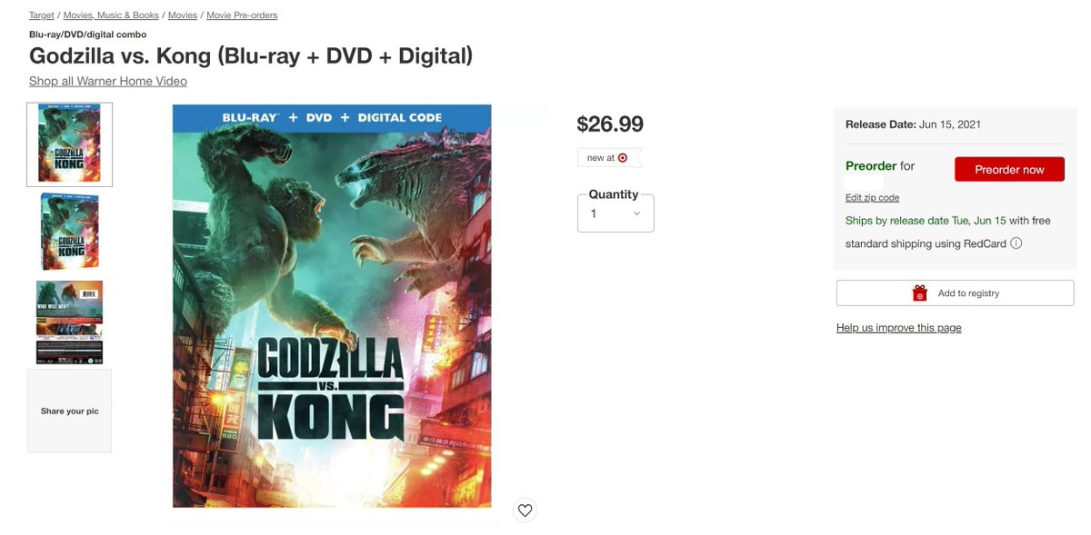 Target told the whole world yesterday that GODZILLA VS KONG was also coming to 4K UHD Blu-ray and Blu-ray on June 15th and then removed their preorder listings. They had every bit of detail you could imagine, all via the package art backs. I like to do SCREENSHOTS by the way.