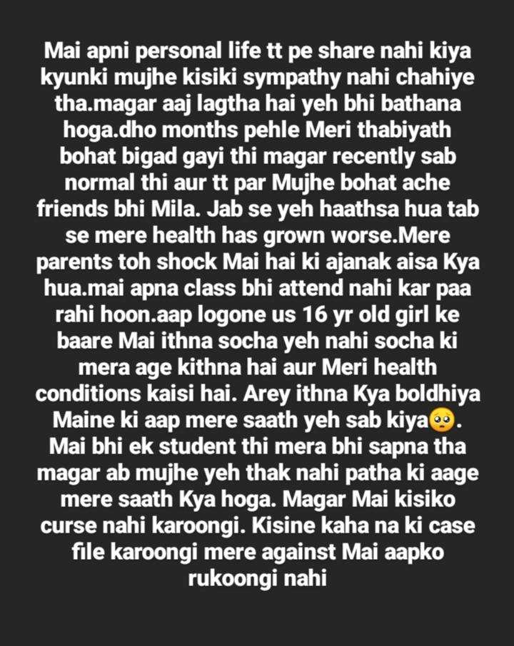 thank you so much aapne humanity ki meaning mujhe sikha diya. 16 year old keliye ithna fikar jo usne kuch kaha aur aap sab chali aayi aur mujhe jo sunana tha suna bhi diya. Magr yeh bhool gayi ki mai abhi uske jaise ek teen thi.  #IshqMeinMarjawan2  #RrahulSudhir  #HellyShah  #RiAnsh