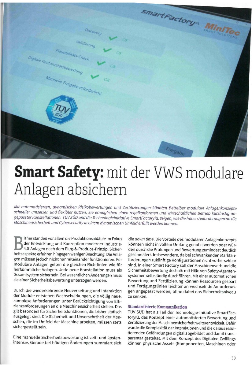 SmartFactoryKL's tweet image. Im aktuellen @atp_magazin ist das Thema #SmartSafety. Unsere #Whitepapers zum Download👉smartfactory.de/downloads-whit… &amp;amp;  #ModularSafety Expertengespräch👉youtu.be/la4cu0Iu7Is

@Pilz_INT @tuevsued @EmpolisSoftware @IBMDACH #Industrie40 @plattform_i40 @ZVEIorg @gsohn @IngVersteher