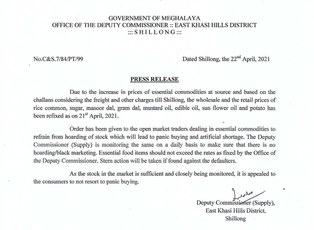 MeghalayaGov's tweet photo. #Refixing of the wholesale &amp; the retail prices of the essential food items, @Cheesa @DC_EKH https://t.co/lGB0uWI16s