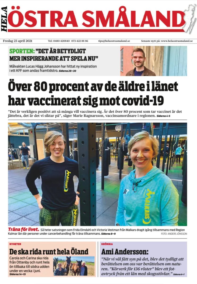 Vaccinationsvilja, cancer och träning, KFF:s målvakt, Pelarnes gamla skola, Ölandsritt, småhandlare på Torget, krönika av Ami Andersson, travtips och mycket mer! Prenumerant? TACK! (Prova annars tre månader, så bjuder vi på en av dem!) 📰👓
e-tidning.helaostrasmaland.se