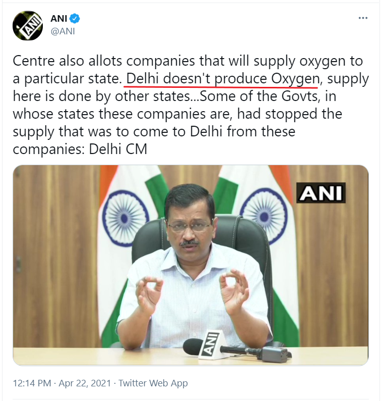 All these SOS alerts on SM started pumping from various Delhi Hopsitals, when these two geniuses started cribbing for 'Medical Oxygen' supplies. Delhi don't produce Oxygen, Why ? Why not 'LMO' plants were established in Delhi in last 1 year amid Covid19 crisis?