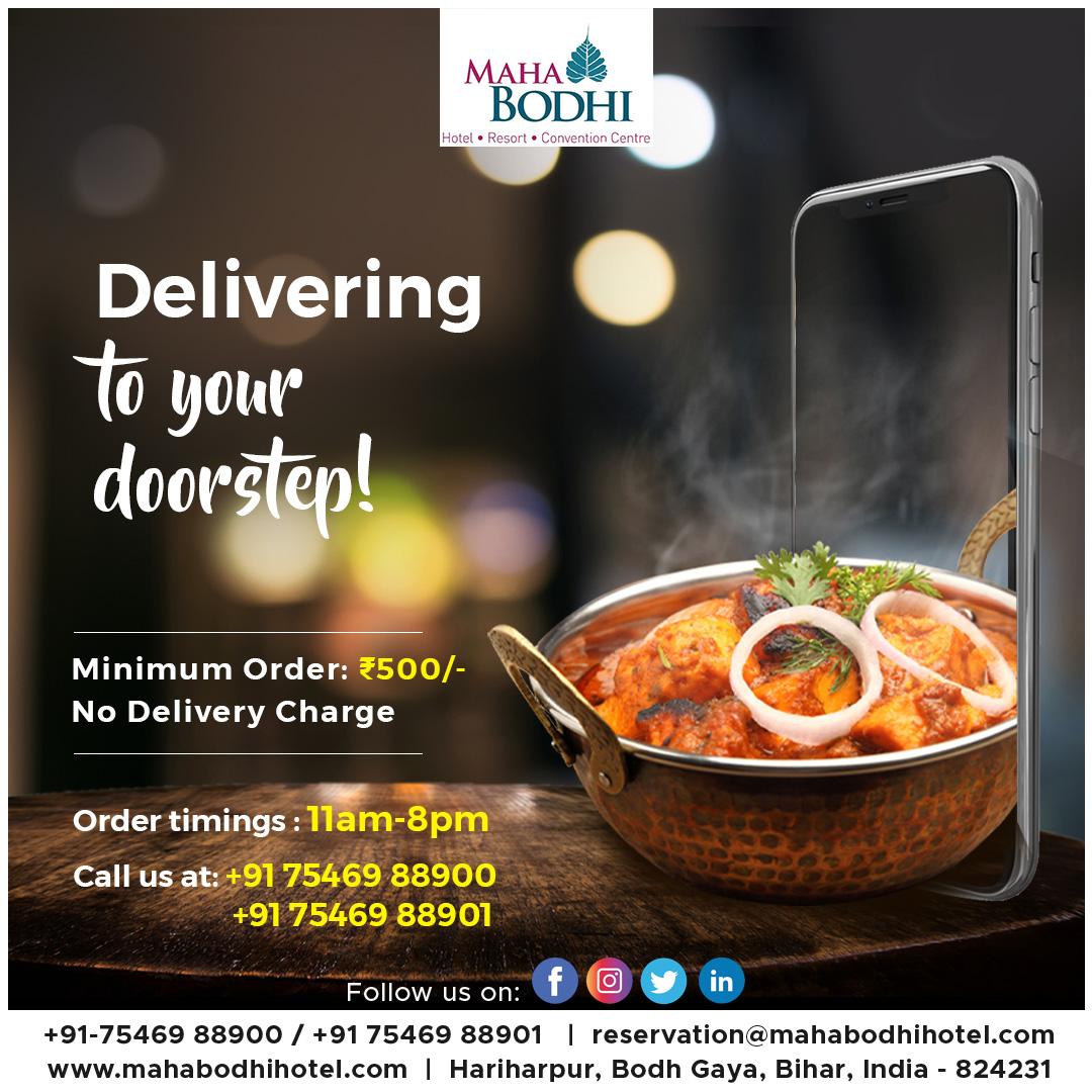 MahaBodhi Hotel Resort & Convention Centre on Twitter: "Tired of the home-cooked  food? We bring the restaurant experience home with our delicious food  delivered to your doorstep. Minimum Order: Rs.500 No Delivery