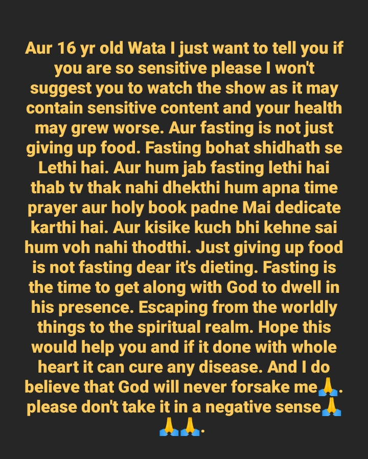  @wata13304706 specially for you dear. Maine socha ki tume fasting ki importance ke baare mai kuch bathadhoo.  #IshqMeinMarjawan2  #RrahulSudhir  #HellyShah  #RiAnah  #RraArmy please isse padkar bhi kuch bura laga toh please I am sorry. shidhath se lo and may blessings be with you