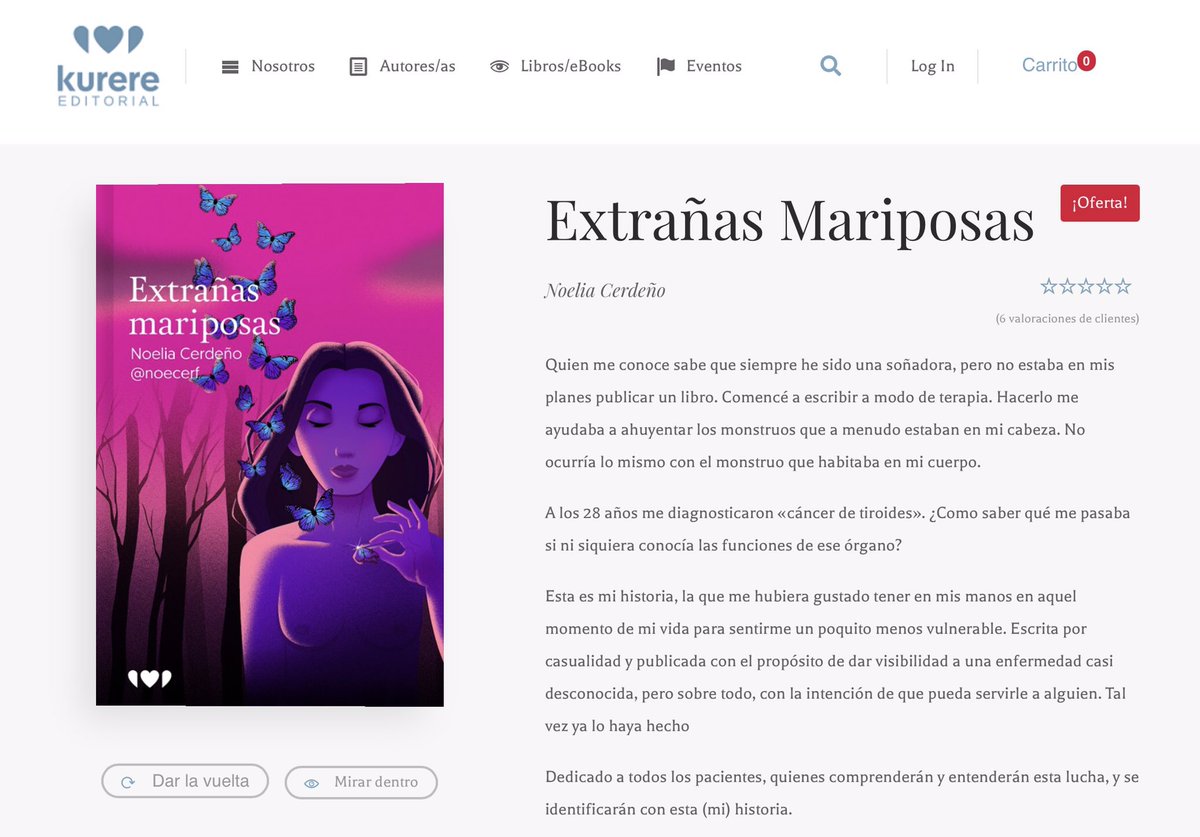 #DiaDelLibro 📚 #ffpaciente 

Habéis leído “Extrañas Mariposas” 🦋 de <a href="/noethebest_/">Noelia Cerdeño</a> 

Pues os lo recomiendo! Una historia de resiliencia y aprendizaje de una #paciente de #cancerdetiroides 

Y está de oferta ✨

editorialkurere.com/producto/extra…