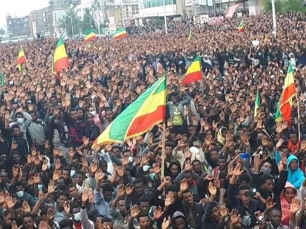 AmharaHRGW's tweet photo. /2 Meanwhile STOP State Sponsored #GenocideAgainstAmhara protest is continued allover the Amhara Region demanding #Justice4Amhara victims  in #Oromo and #Benishangule regional admin. #Ataye, #Metekel and #Wollega where large scale crime against humanity is committed. @un @hrw https://t.co/cbzA8U8AKl