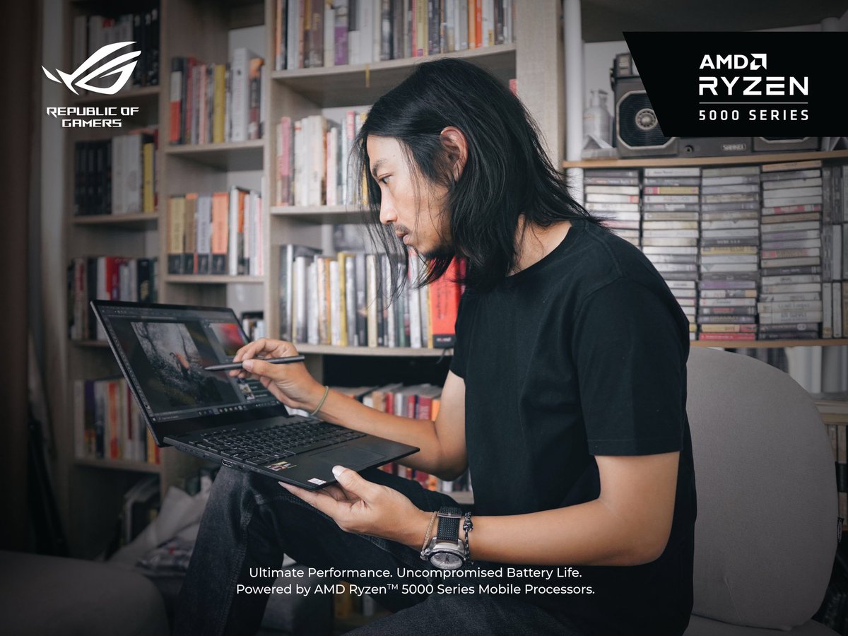 FiersaBesari's tweet image. Maaf jarang nge-tweet. Saya lagi ngulik laptop baru. ROG Flow X13 adalah seri ROG paling ringkas. Tapi prosesornya udah AMD Ryzen™️  7 5800HS. konvertibel 360 derajat dan beratnya cuma 1,3 kg. Lanjut edit video Youtube dulu ya #BornToCreate #ROGFLOWX13 #Ryzen5000 #PowerYourNext