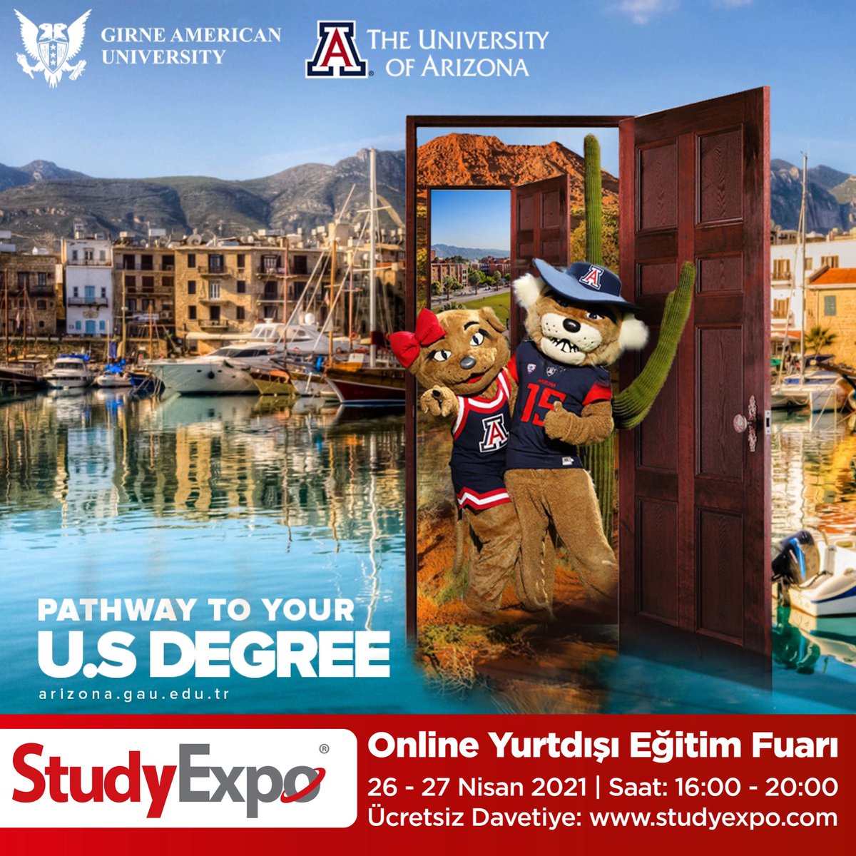 University of Arizona at GAU StudyExpo’da. Başvuru ve kayıt koşulları hakkında ilk ağızdan bilgi edinin. 26-27 Nisan Pazartesi ve Salı günü gerçekleşecek ve katılımın ücretsiz olduğu fuar için şimdi davetiye alın: studyexpo.com 
#studyexpo #uarizonacyp #yurtdışıeğitim