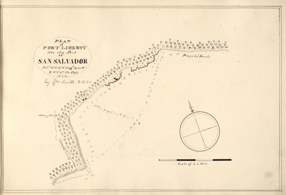 ccdinarte2010's tweet image. HACE 199 AÑOS, los contratistas George Smith y William Bolaert (1807-1876) pensaban que así debía ser el puerto de La Libertad. Dibujo y plano de 23 por 33 cm, conservados en la Biblioteca del Congreso, Washington D. C. @EfemeridesSV