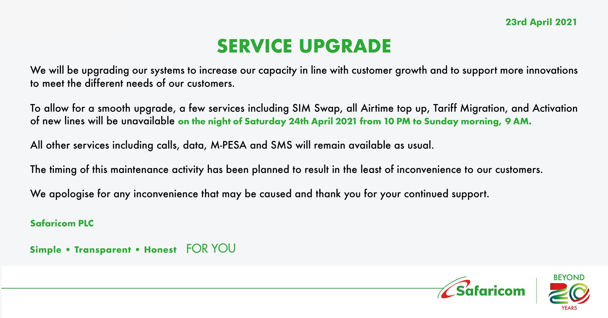 PLC on Twitter "Customer Notice on Service Upgrade for