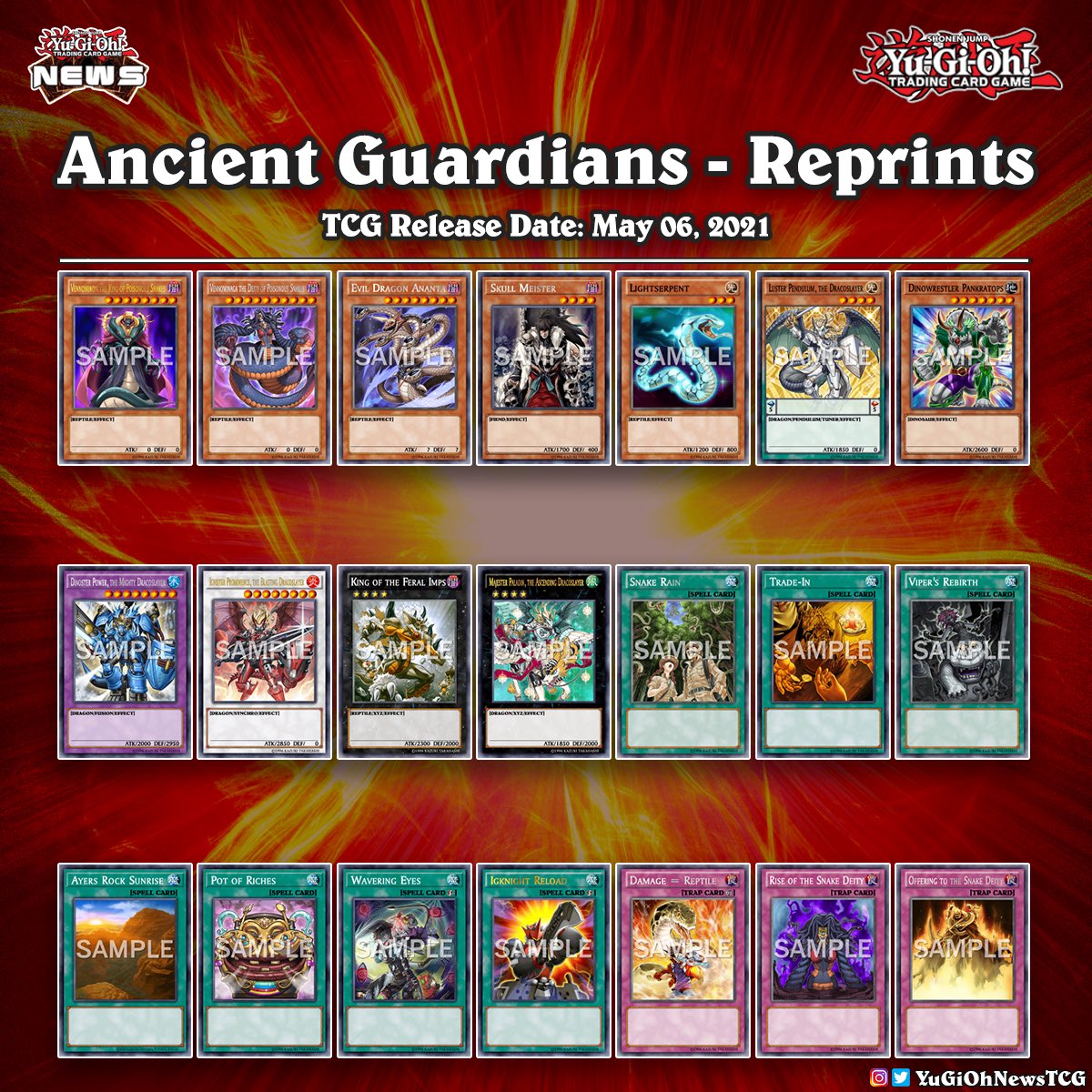 The upcoming TCG Booster Set Ancient  Guardians will include the following reprints # #YuGiOh #