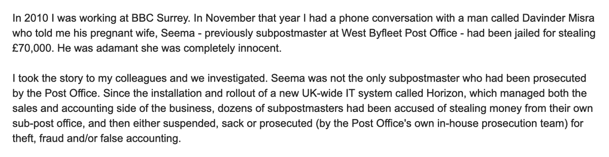 tomwalkr's tweet photo. The Post Office Horizon story is a rare example of real investigative journalism – the kind that takes over a decade. One starting point: https://t.co/Ni1JhbxQ5S https://t.co/13zTYYEWrD