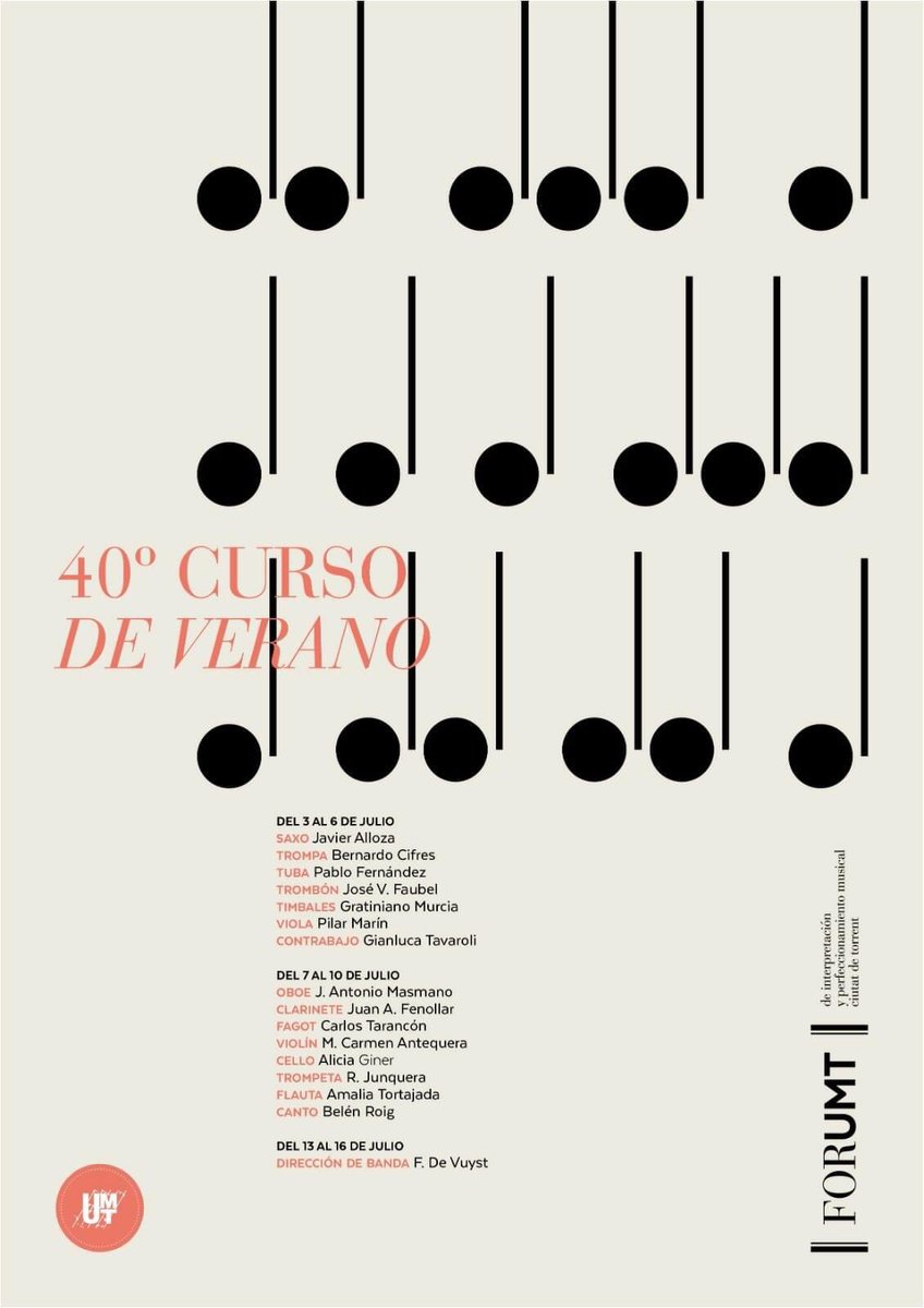 ForumtTorrent's tweet image. Ya tenemos confirmación de profesorado y fechas para nuestro curso!
Ven y disfruta de nuestro pionero curso de perfeccionamiento musical en nuestro 40 aniversario.

Más info en:

uniomusicaltorrent.es