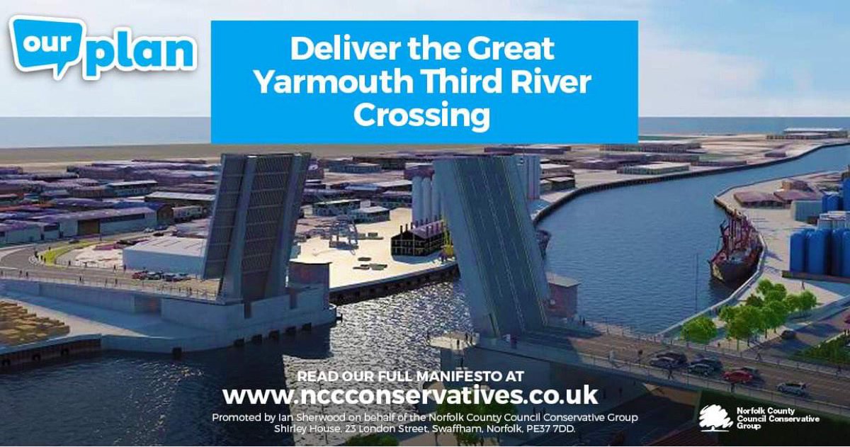 Norfolk Conservatives have pledged to deliver the £120 million pound Third River Crossing in Great Yarmouth. We are committed to providing the vital infrastructure we need to grow and thrive as an economy - creating jobs. nccconservatives.co.uk