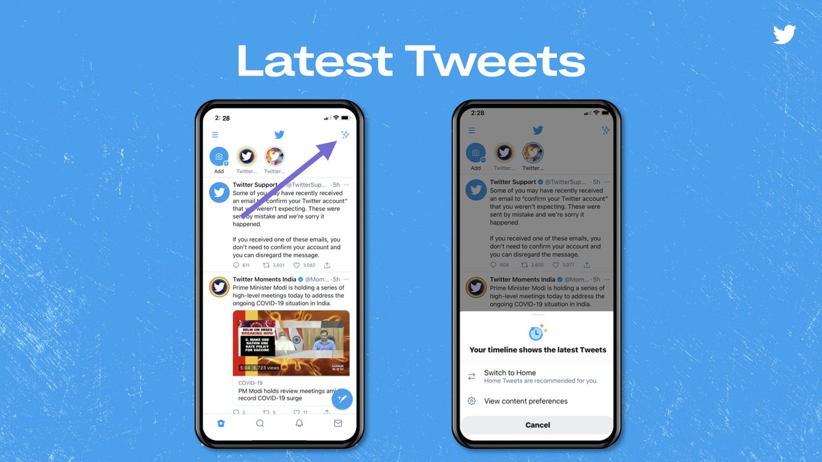 You can also make sure the most recent Tweets are at the top of your timeline by tapping the ‘sparkle’ button on the top right of your home timeline.