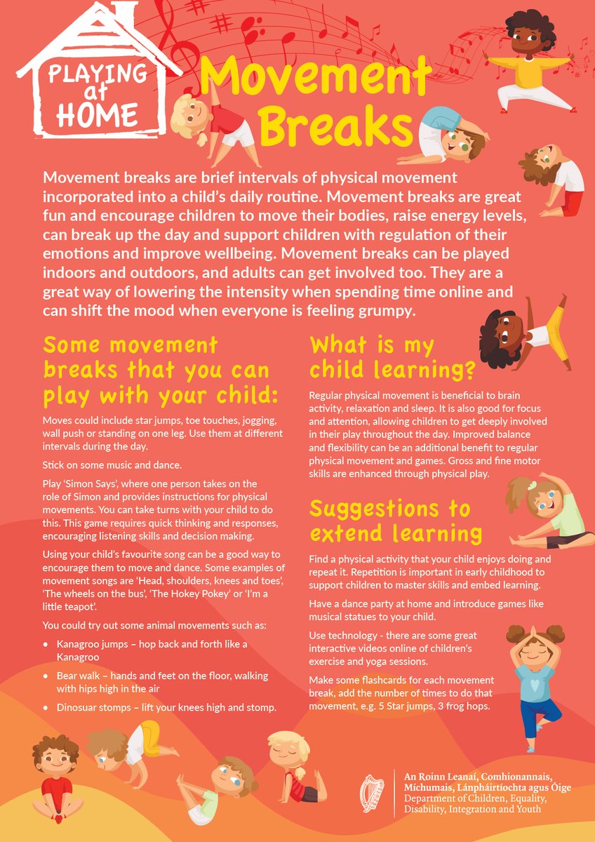 This is Active School Week #ASW21. Here are two ideas for getting movement &amp; fun 🕺 💃😀into your children’s day to help keep them active. For more #PlayingAtHome ideas, go to: First5.gov.ie/parents/pre-sc…

#First5

<a href="/ActiveFlag/">Active School Flag</a> <a href="/HSELive/">HSE Ireland</a> <a href="/HealthyIreland/">HealthyIreland</a> <a href="/sportireland/">Sport Ireland</a>