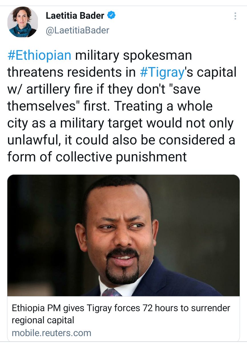 26) The first signs of desperation, as  #TPLF was being trounced by the  #Ethiopia|n army, came on 22 Nov 2020 when Susan Rice  @AmbRice46, "the TPLF's godmother", then waiting in the wings for Secretary of State position in the  @JoeBiden presidency, started to insinuate  #WarCrimes.