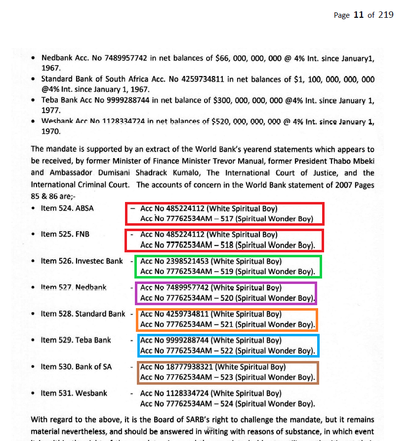 Its clear that Fondse (left) and Sexwale (right) are talking about the same accounts/funds. So why don't they know each other if both are trustees/mandate holders?Also...duplicated account numbers (ABSA/FNB, left) look bad.