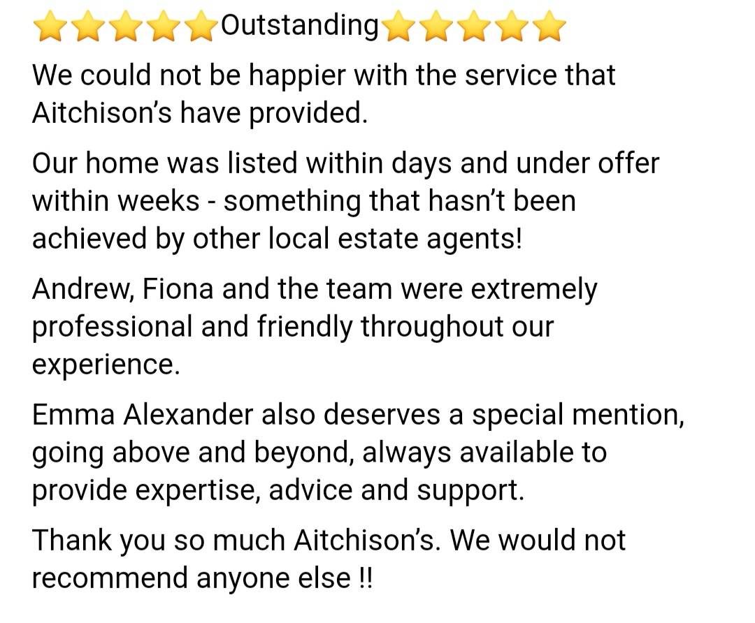 We are always delighted to receive positive feedback from our customers. This one made our day 😊

#sellinghouses #happycustomers #aitchisonspropertycentre