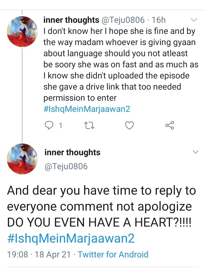 'Hypocrisy' & 'illegal didi'  @deepakkapoor149 but now I am really confused about fasting as I thought it to be not just giving up food& apologize yeah I should 4 breaking her roza magar konsi tweet ke vajese  @Teju0806  @Rra_Anushka yeah &not human haina  #IshqMeinMarjawan2