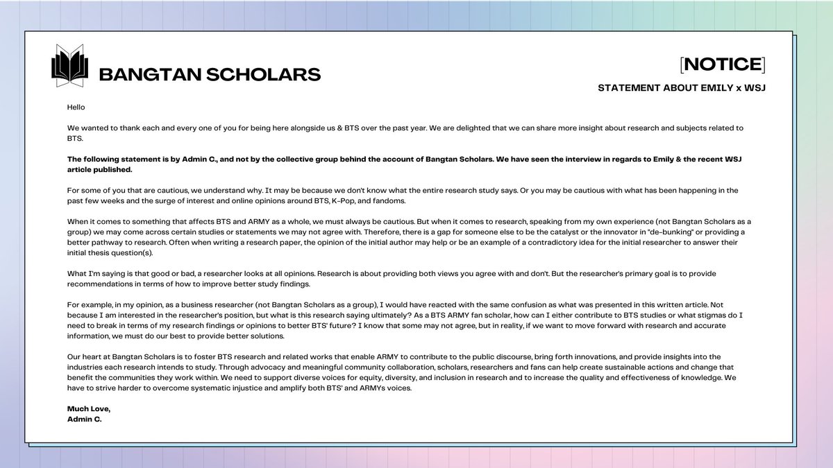 [NOTICE] Bangtan Scholars notice regarding the latest article released by WSJ & Em.